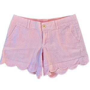 Lilly Pulitzer Buttercup Scalloped Seersucker Shorts Pink Size 4 EUC